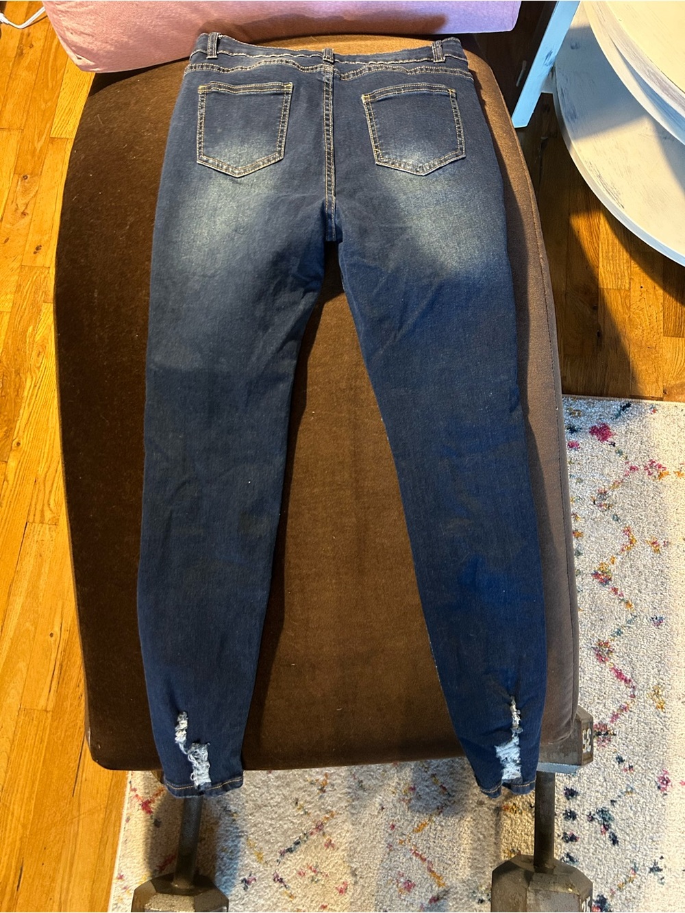 SHEIN Dark Wash Distressed Skinny Jeans